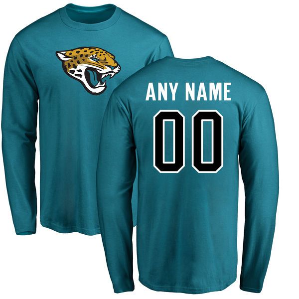 Men Jacksonville Jaguars NFL Pro Line Teal Custom Name and Number Logo Long Sleeve T-Shirt